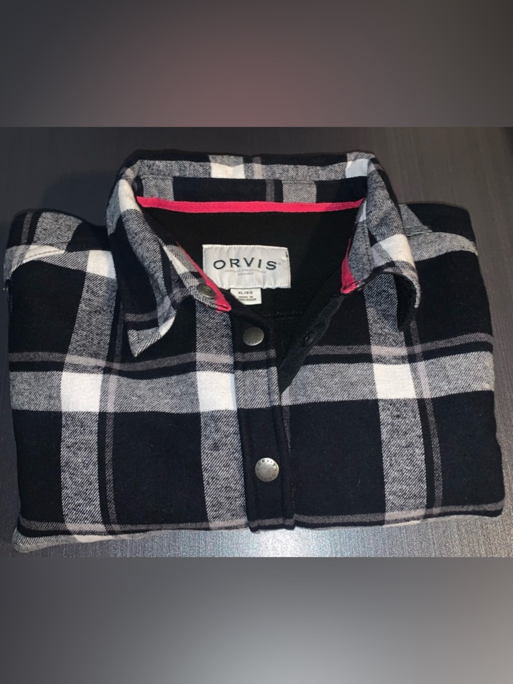 Orvis Womens Plaid Shirt Jacket Size XL Black Fleece Lined Snap Shacket